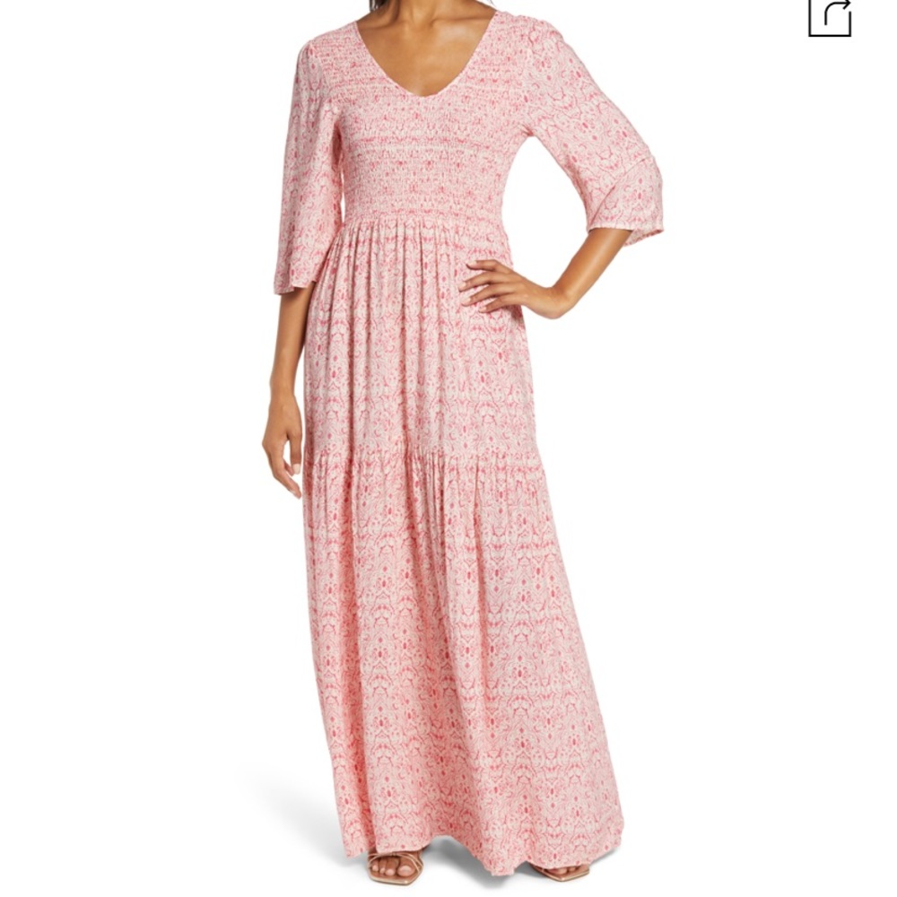 Nordstrom Caslon boho smocked maxi dress size S